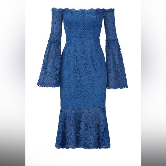 Nicholas Blue Lace Octavia Cocktail Dress Gown - Size 2 - Picture 2 of 6